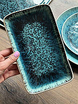 Набір 6 керамічних тарілок для подачі прямокутна синя Лазурит 24 см, фото 2