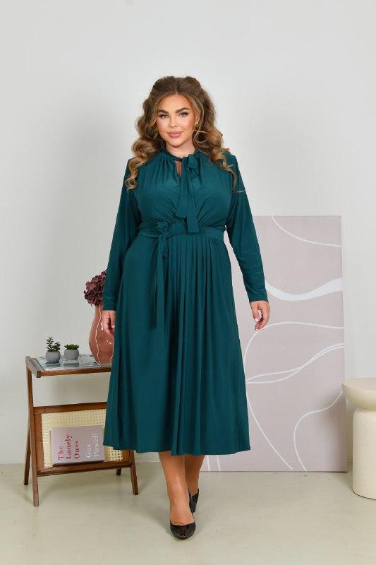 Вечірня красива сукня довжиною міді з поясом батал