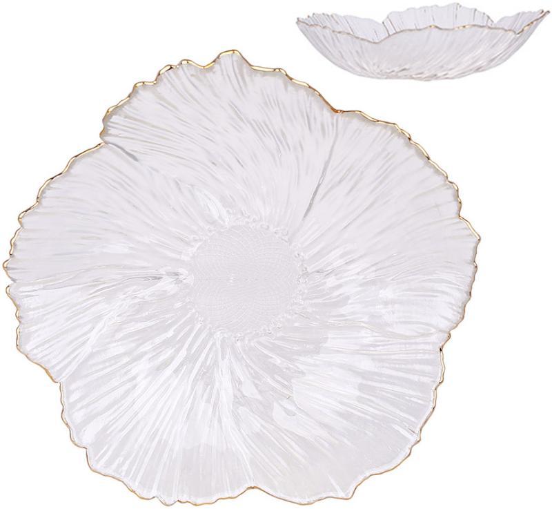 Тарілка-фруктівниця "Fleur" скляна Ø25 см прозора із золотою облямівкою, фото 1