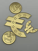 Топпер Euro акриловий, набір декоративних символів та монет євро, дзеркальне золото, 8см+4см