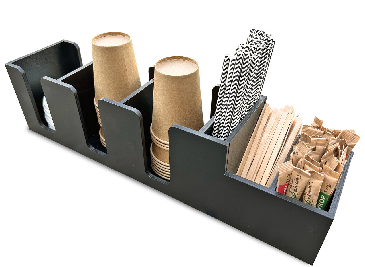 Органайзер для кав'ярні для стаканів та кришок "Кришечки ПЛЮС" 47х11х12 см, (МДФ) лінія BLACK