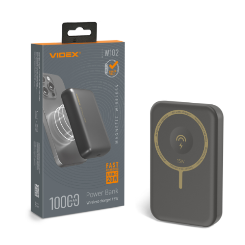 10000mAh Wireless Power bank VIDEX VPB-W102 15W+PD20W+Watch Wireless Grey (20шт/ящ), фото 1