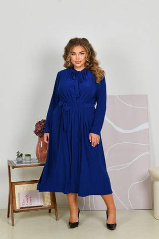 Ошатне плаття трикотаж масло у великому розмірі колір електрик, фото 1