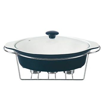 Марміт овальний 2,3л 37,5см кераміка скляна кришка + метал.підставка чорний MR-11561-74 Maestro