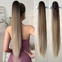 Штучний хвіст рівний шинйон на крабі з утяжкою холодний каштан - омбре в блонд 68 см