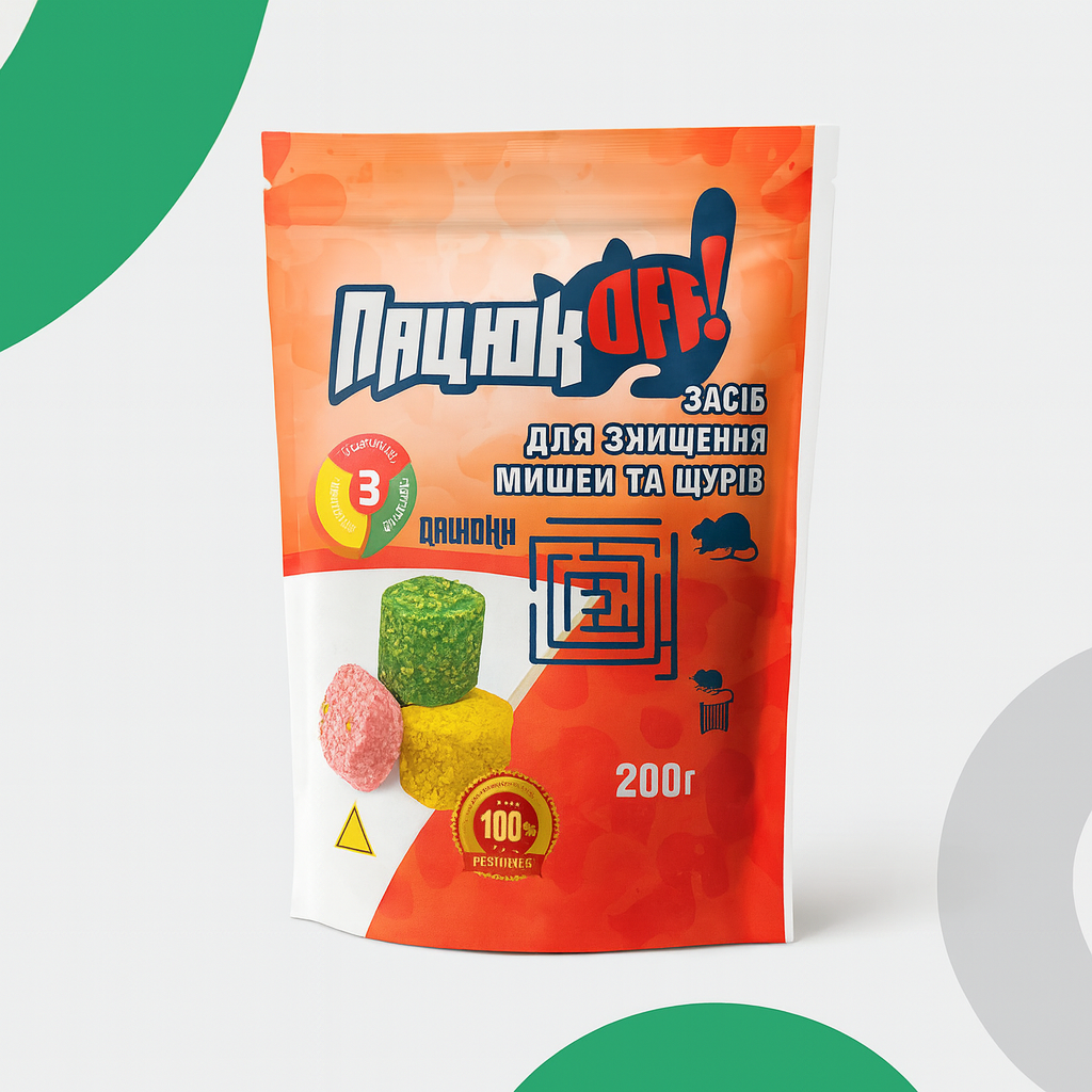 Родентицид Пацюк OFF (Пацюк ОФФ) брикет від щурів і мишей 200 г, фото 1
