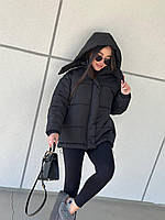 Тепла куртка зимова жіноча на блискавці з капюшоном із кишенями 42-46 48-50