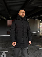 Чоловіча зимова парка чорна Storm утеплена непромокальна, Подовжена куртка-парка чорного кольору на пуху до -25 °C