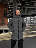 Чоловіча зимова парка темно-сіра Storm утеплена непромокальна, Подовжена куртка-парка сірого кольору на пуху до -25 °C