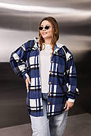 Женская удлиненная рубашка в клетку с капюшоном трехнитка на флисе ботал Мод. 524