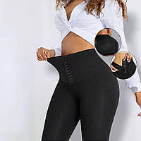 Жіночі лосини з корсетним поясом на гачках в три ряди утягуючі легінси для жінок з утяжкою живота Чорний S