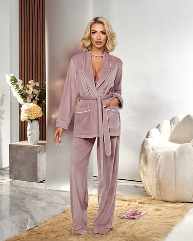 Бордовий велюровий домашній костюм, фото 1