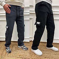Чоловічі теплі спортивні штани на флісі 46/48, 50/52, 54/56 графіт чорний