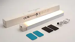 LED світильник з датчиком руху акумуляторний USB на магнітах 30 см, тепле світло, білий
