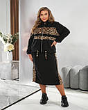 Чорний жіночий костюм із леопардовими вставками батал: плаття та кофта, фото 6