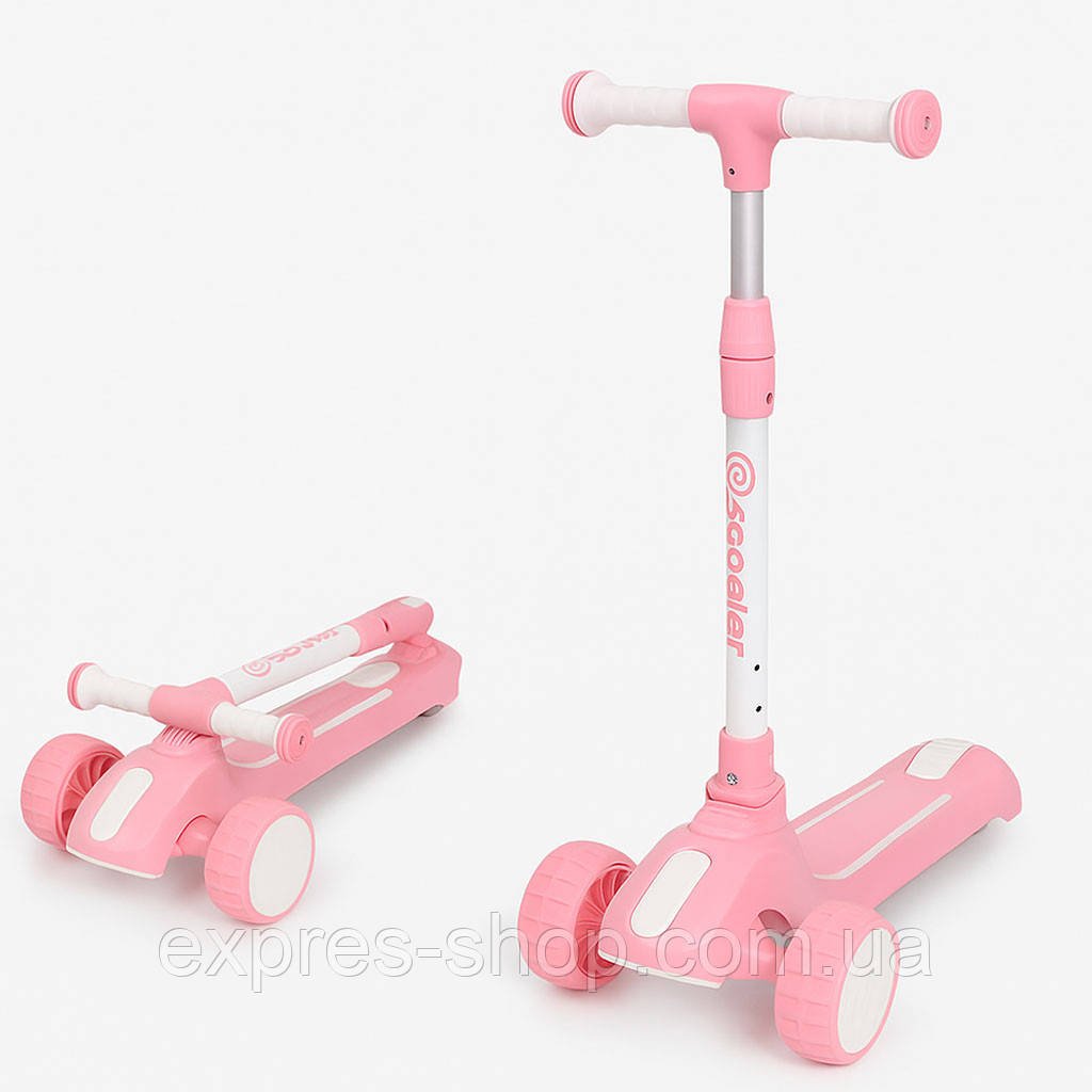 Дитячий самокат триколісний, від 3 років, до 50 кг, рожевий / Триколісний самокат складаний / Самокат для дітей, фото 1