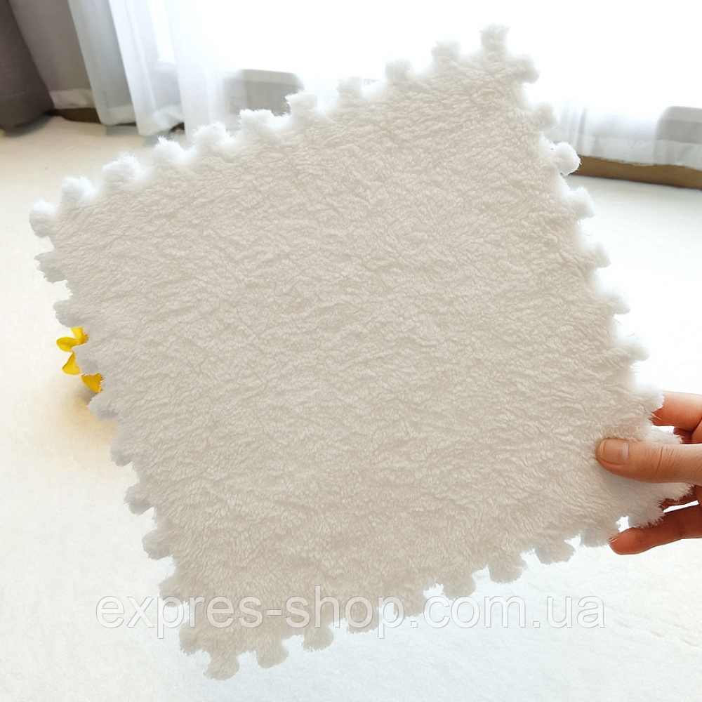 1шт Килимок пазл з ворсом, 30х30см, Білий / М'який килим пазл на підлогу / Дитячий килимок пазли / Плюшевий килим, фото 1