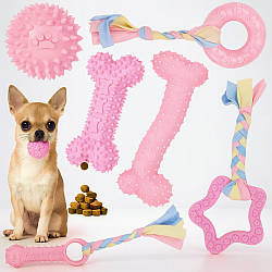 Набір іграшок для собак 6в1 "Рожевий мікс" / Іграшка для собак / Іграшка для тварин / Іграшка для цуценят