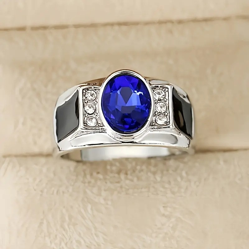 Срібляста чоловіча каблучка з синім та акцентними каменями для чоловіків розмір 19 AurumLux031, фото 1