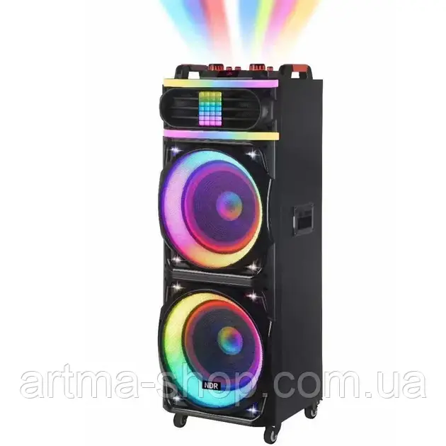 Портативна Bluetooth колонка NDR 1226 з RGB підсвічуванням, 12'', Потужність 300 Вт, чорна