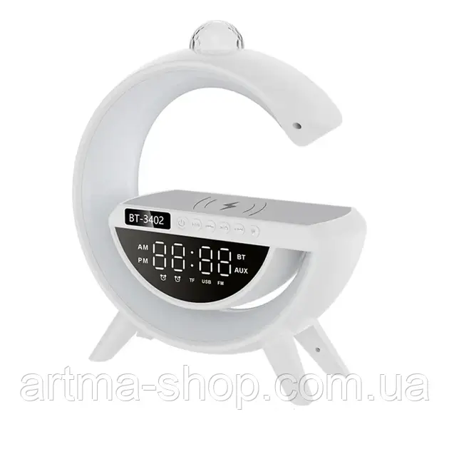 Нічник настільна Smart RGB лампа Bt-3402 Big з колонкою та бездротовою зарядкою, Потужність 15 Вт, біла