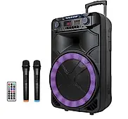Акустична переносна колонка ZXX-1011 з 2-ма радіомікрофонами, Потужність 800Вт, 15", 45х72х36см, USB/SD/FM/BT/2MIC/ДК, чорна
