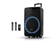 Портативна Bluetooth колонка-валіза ZXX-7676 з пультом, підсвічуванням та 2 мікрофонами, Потужність 60Вт, 12", 59х36х30см, чорна