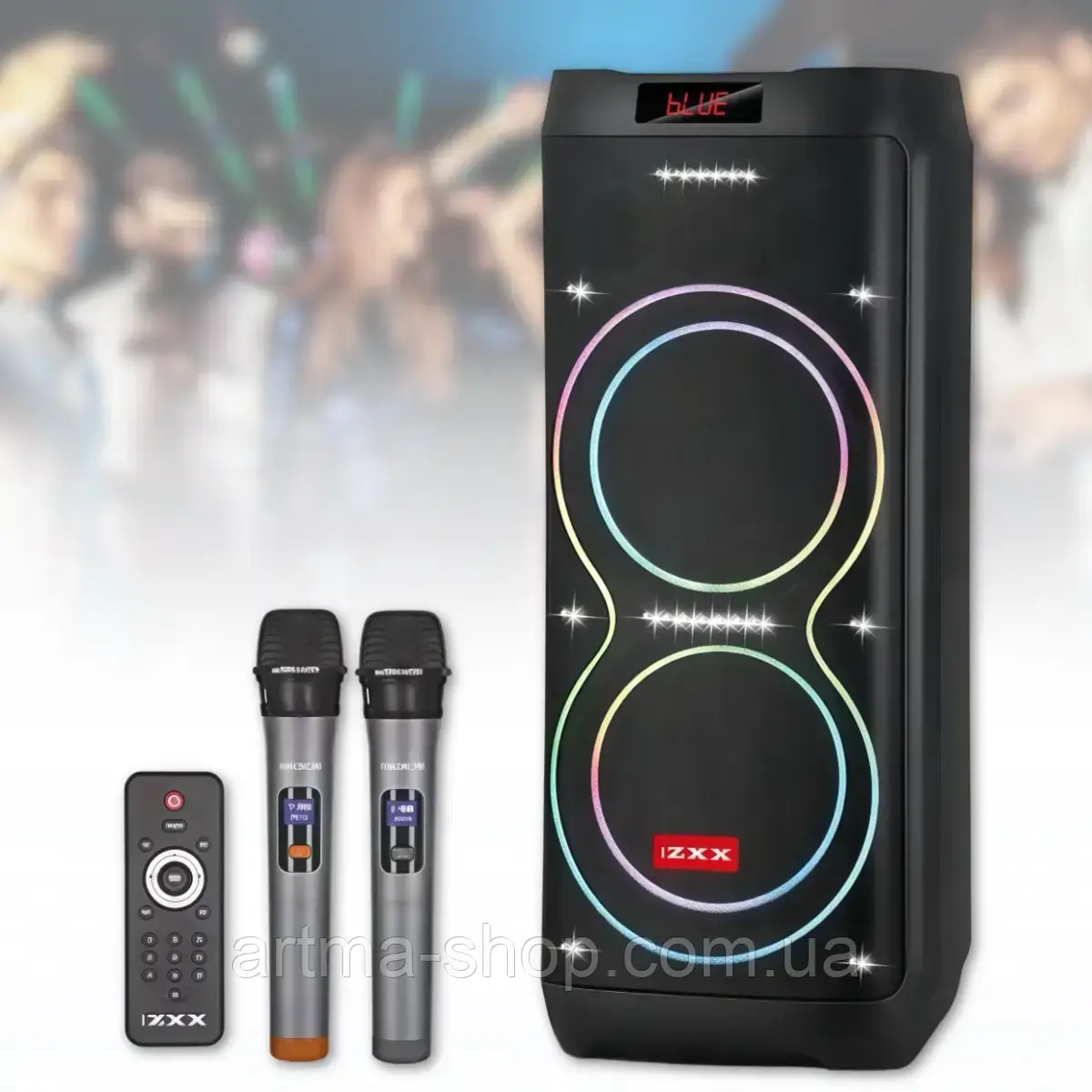 Велика музична Bluetooth колонка ZXX-5560 портативна, акумуляторна, Потужність 100 Вт, 2 мікрофони, пульт, чорна