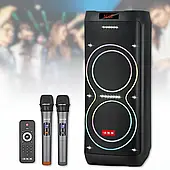 Велика музична Bluetooth колонка ZXX-5560 портативна, акумуляторна, Потужність 100 Вт, 2 мікрофони, пульт, чорна