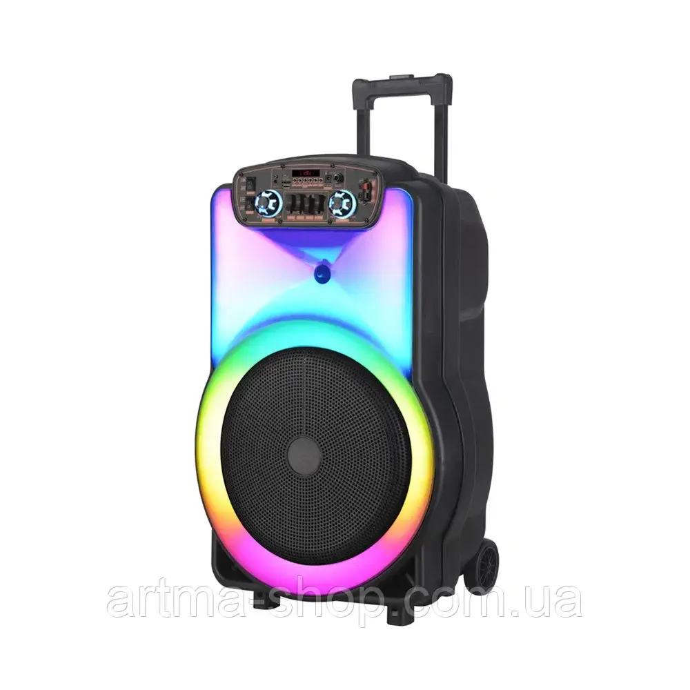 Акустична колонка з акумулятором ZXX-1520 з LED підсвічуванням і bluetooth, 2 радіомікрофони для караоке, Потужність 120 Вт, чорна