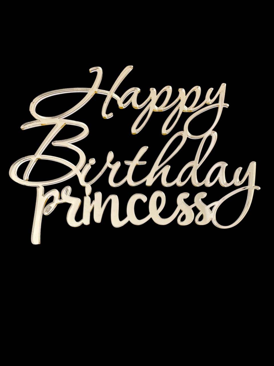 Топер "Happy Birthday princess" з золотого акрилу 2 мм, 110*80, фото 1
