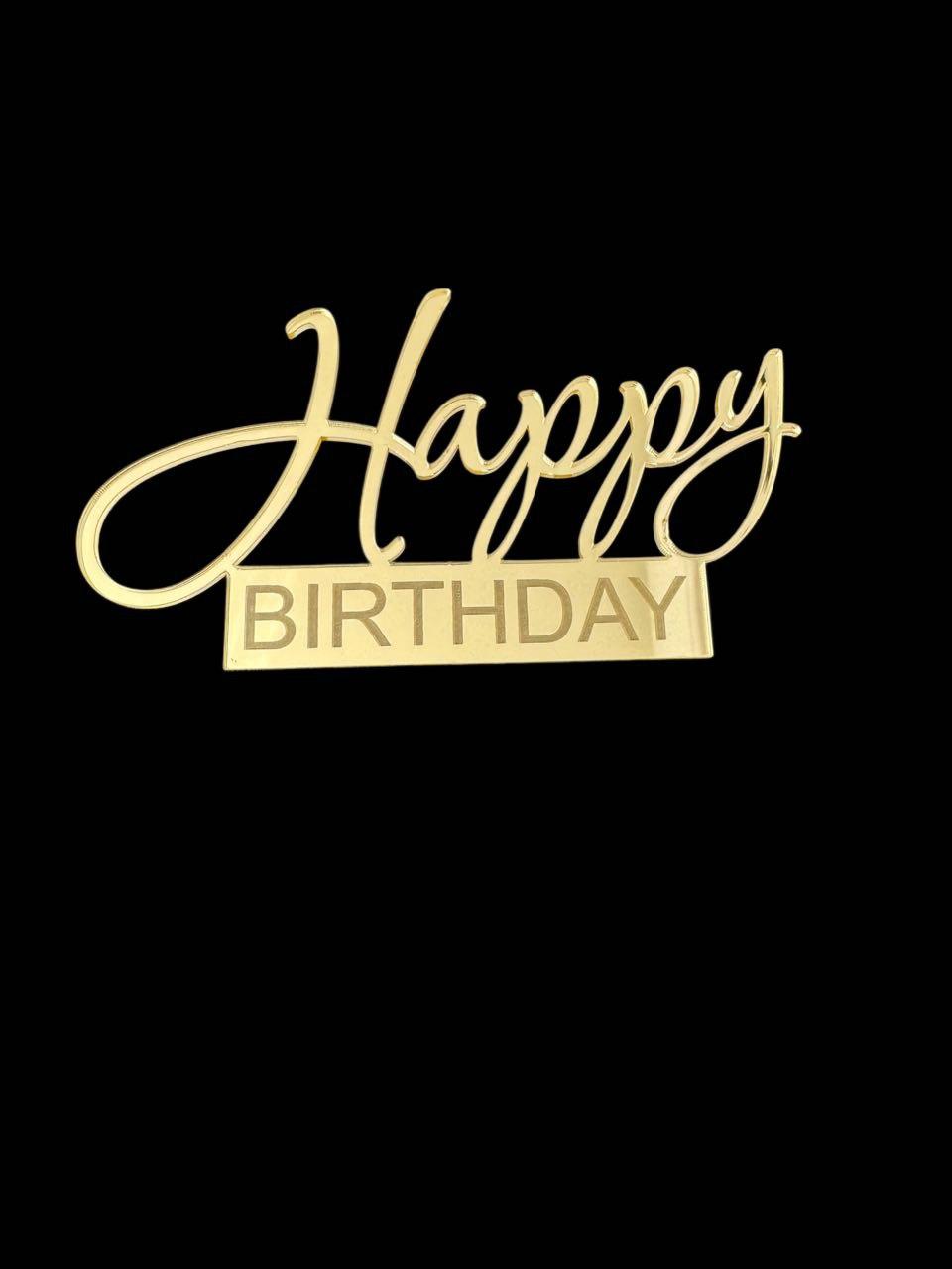 Топер "Happy Birthday" з золотого акрилу 2 мм, 115*60, фото 1