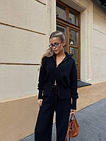 Жіночий в язаний костюм-двійка: кофта на блискавці та брюки