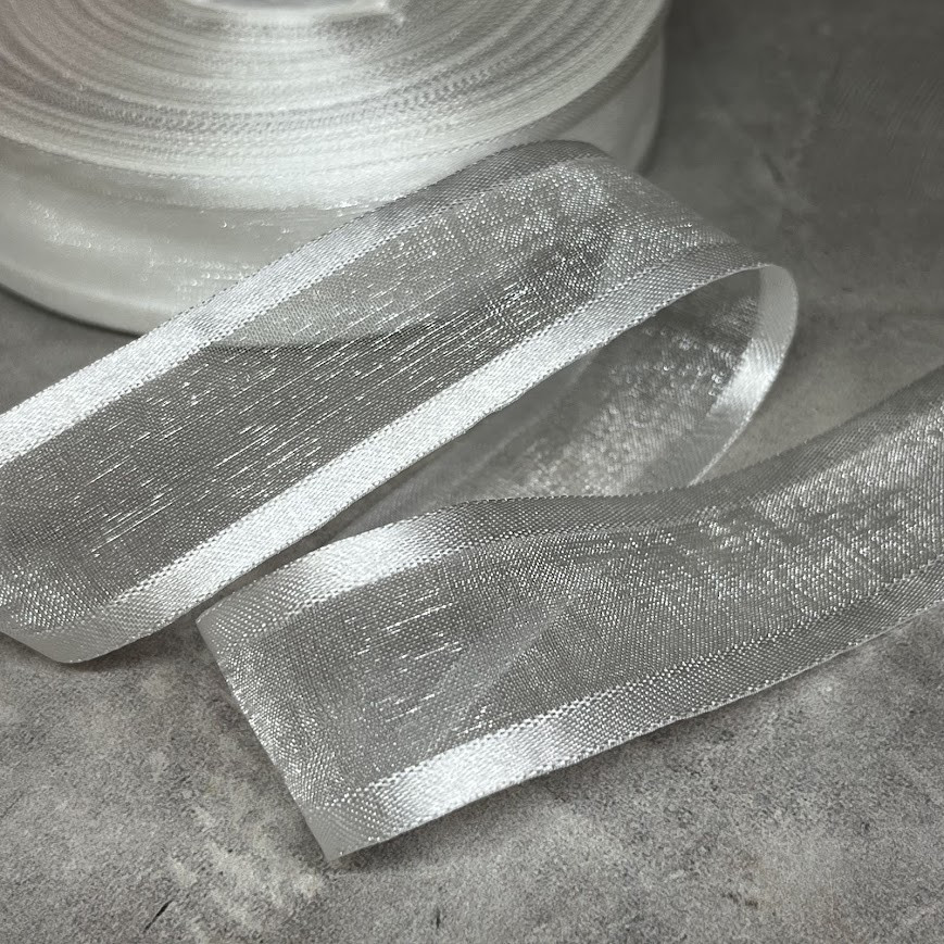 Органза (стрічка) з атласним кантом, ширина 2,5 см, колір-білий, арт 019001, 1 метр, Білий, фото 1