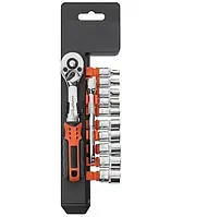 Набор инструментов и торцевых головок с трещоткой 12 шт DNIPRO-M ULTRA, удобный подвес для инструмента cde