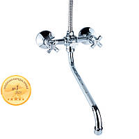 Смеситель QN ½" для ванны гусак изогнутый дивертор встроенный шаровый AQUATICA QN-2C458C (9786200) Rivato