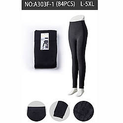 Жіночі чорні теплі безшовні лосини в рубчик на хутрі Розміри: 50-56 (28291)