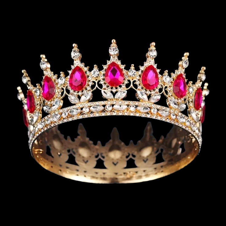 Декор для торта Корона D12 золото з малиновими каменями, фото 1