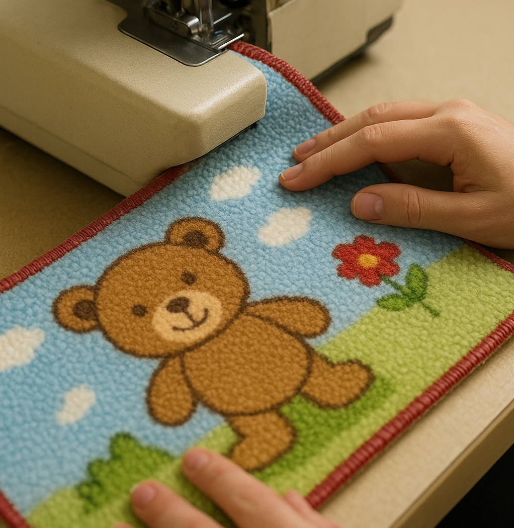 Послуга оверлока дитячого ковроліну Обробка краю дитячого ковроліну оверлоком Професійний оверлок ковроліну, фото 1