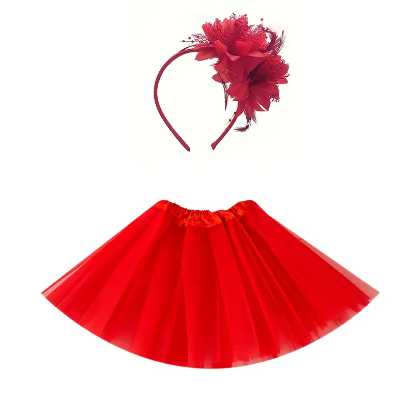 Карнавальний костюм для дівчинки зі спідницею й обідком "Квітка" червоний, фото 1