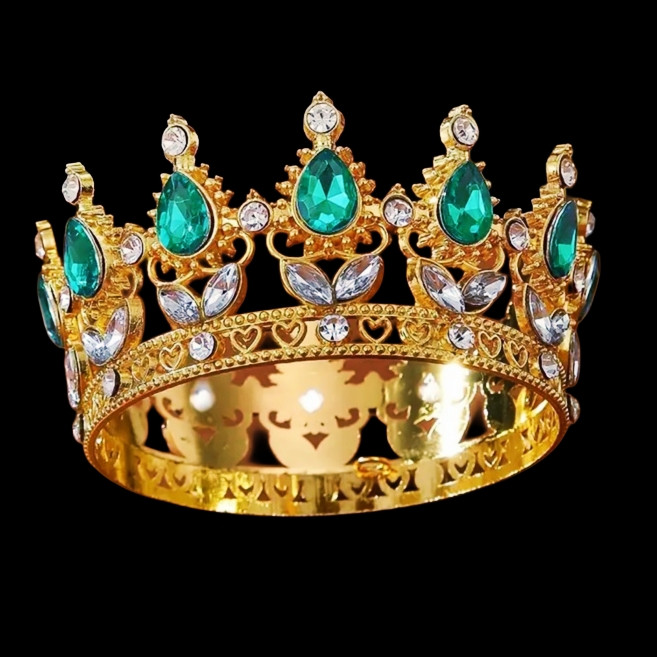 Декор для торта Корона D8 см із  зеленим камінням, фото 1