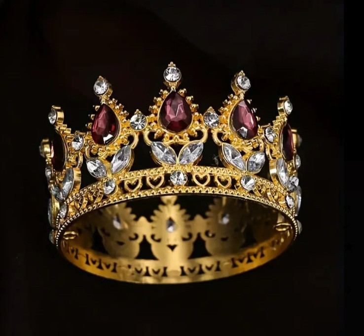 Декор для торта Корона D8 см із бордовим камінням, фото 1