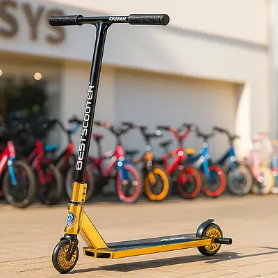 Трюковий самокат для дітей від 5 років для катання і фокусів / Двоколісний скутер Пегі колеса PU 110 мм Золотий