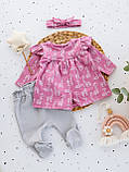 Комплект для дівчинки туніка з рюшами + повзунки + пов’язка (тканина інтерлок), фото 2