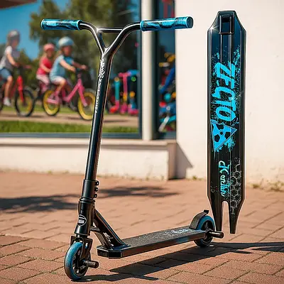 Трюковий самокат скутер фрістайл для дітей та підлітків / Малюнок на деці Пегі гальмо колеса PU 110 мм Блакитний