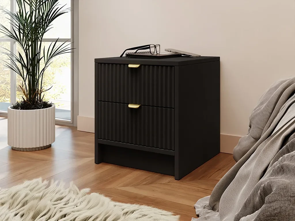 Тумба приліжкова Razimo 2SZ, чорний меланж/золотий, фото 1