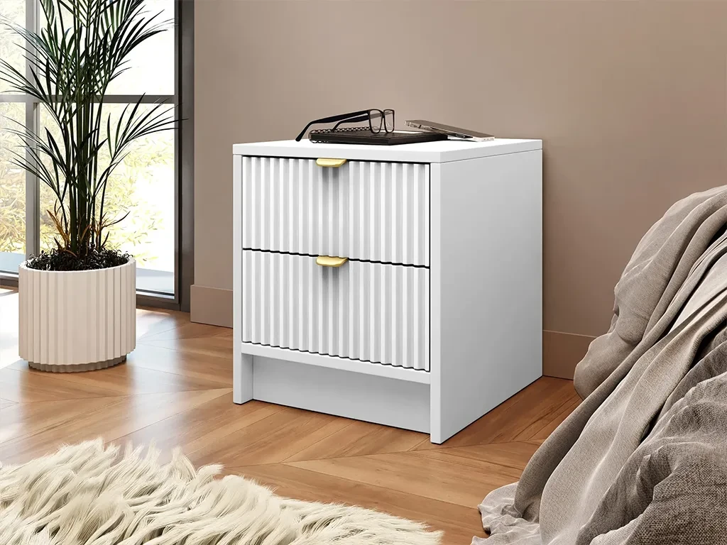 Тумба приліжкова Razimo 2SZ, білий оксамит/золотий, фото 1