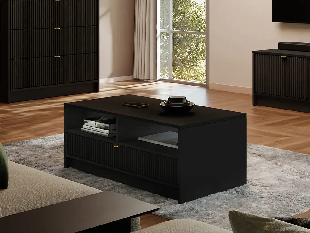 Журнальний столик із шухлядою Razimo 1SZ, чорний меланж/золотий, фото 1