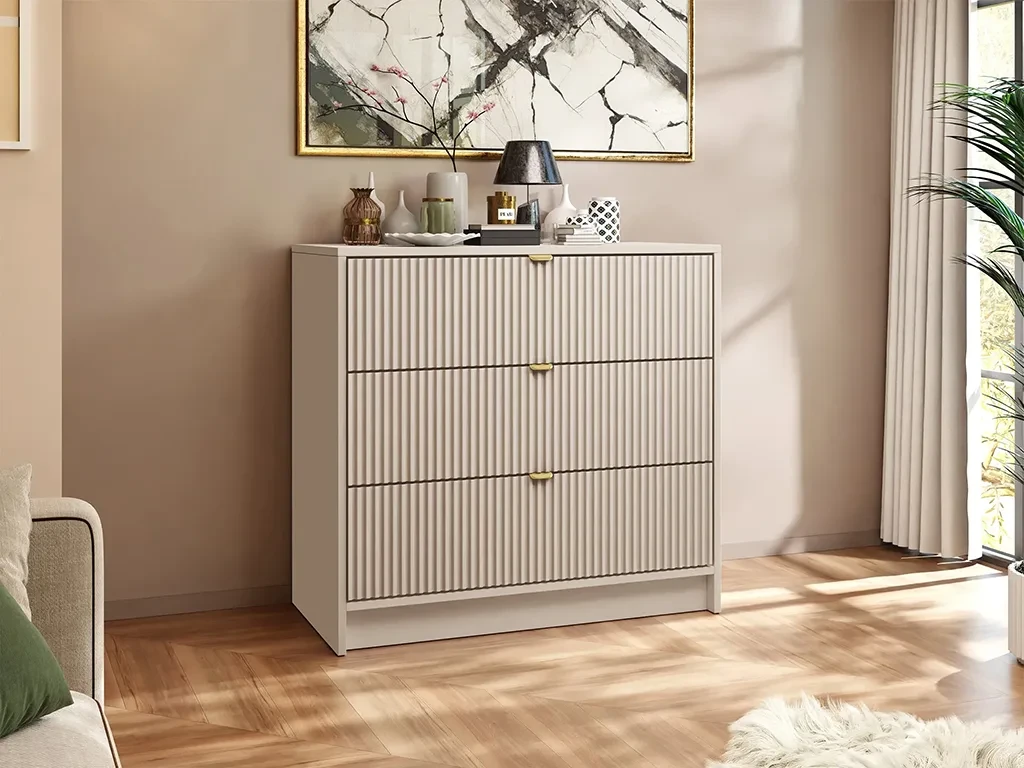 Комод із шухлядами Razimo 2D3SZ, пісочний беж/золотий, фото 1