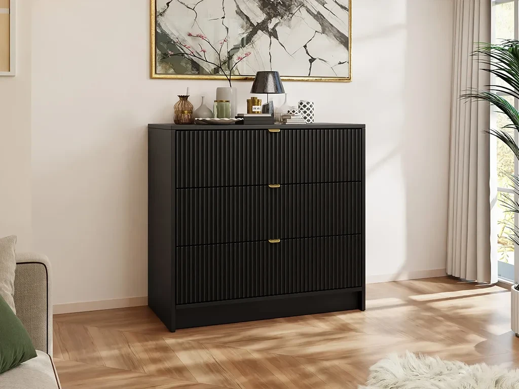 Комод із шухлядами Razimo 2D3SZ, чорний меланж/золотий, фото 1